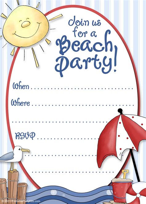 Printable Beach Party Invitations